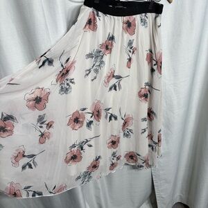 Floral Pleated Elastic Waist Maxi Skirt Flowy Boho Chic Summer Spring Garden